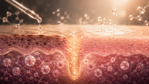 Acid penetrating deeper skin layers showing collagen stimulation during sessions 3–4 of a chemical peel programme