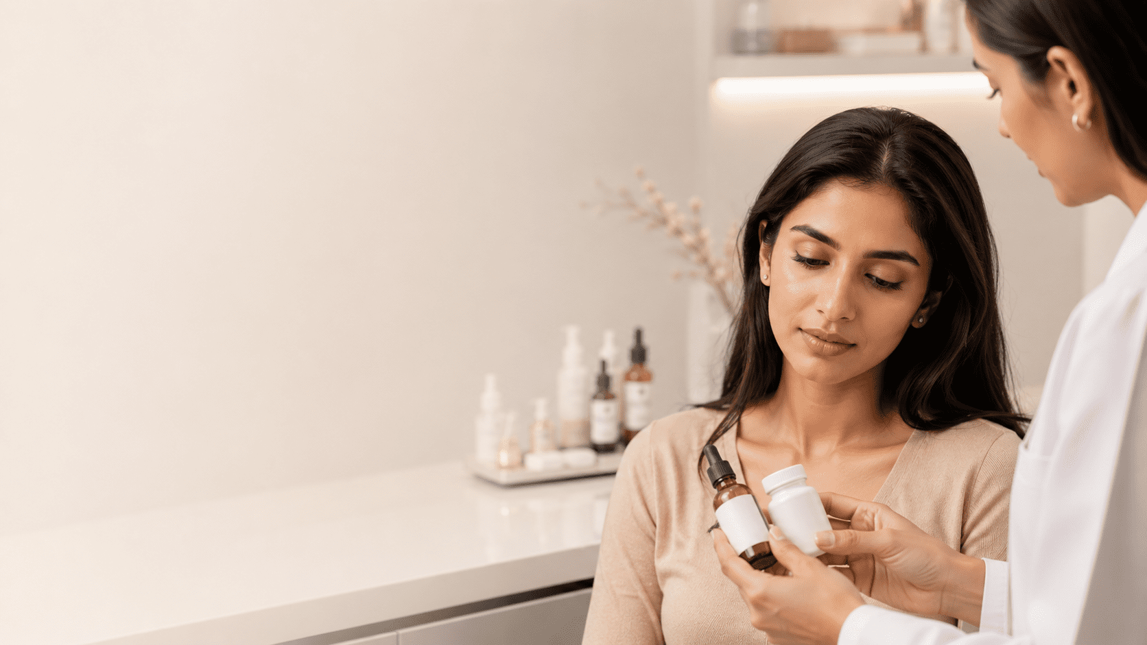 Woman applying prescribed topical hair regrowth medication at home