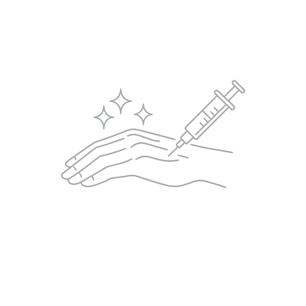 Line icon of a hand receiving filler injection for hand rejuvenation treatment