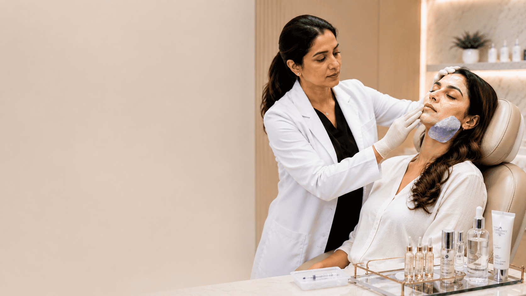 Doctor comparing facial symmetry on both sides of a patient's face