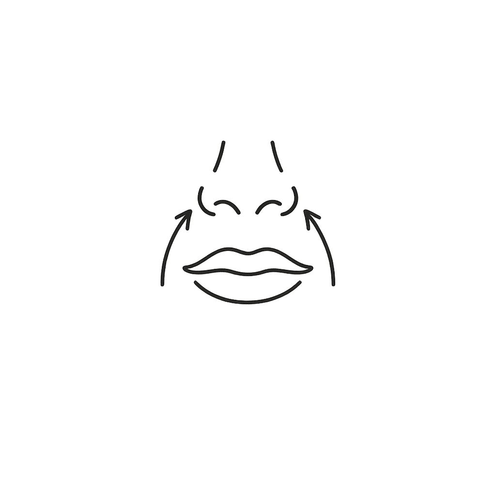 Line-art icon showing marionette lines around the mouth softened by filler treatment