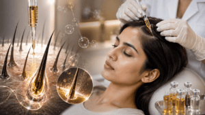 Macro visualisation representing a combined hair regrowth treatment programme