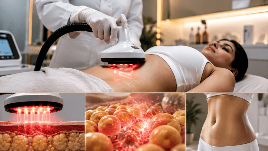 Clinician performing laser fat reduction, illustrating how treatment area size affects session length
