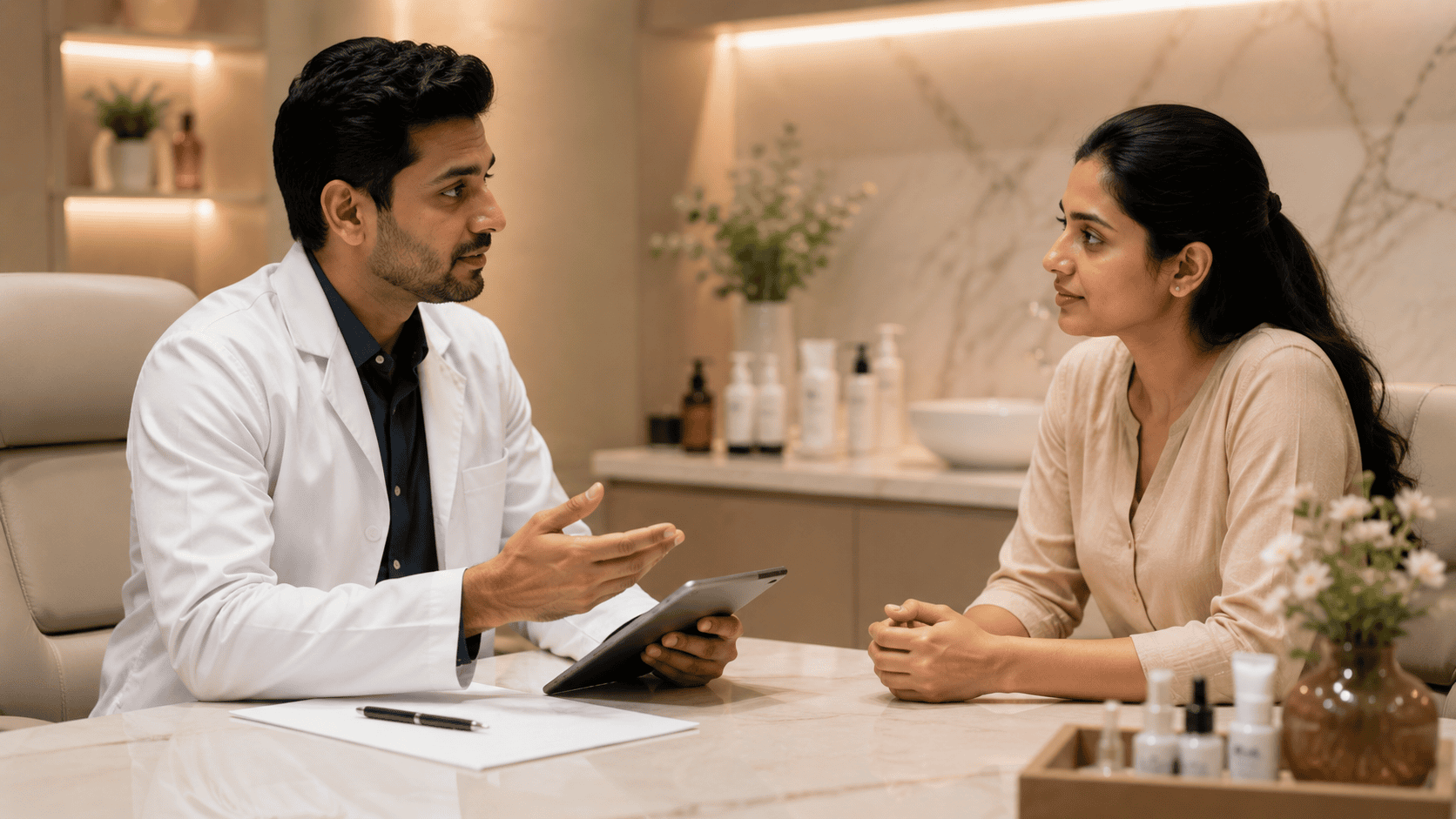 Doctor discussing a modified wart treatment plan with a patient