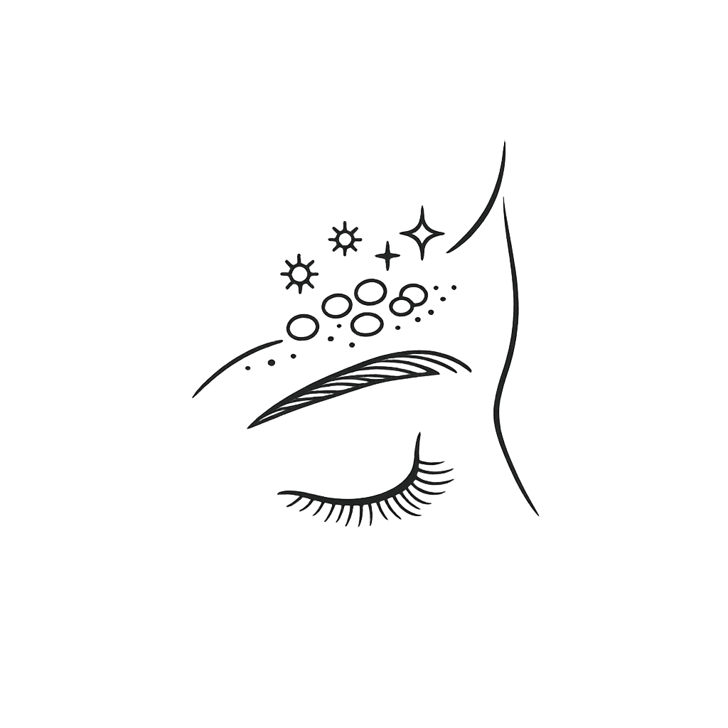 Line-art icon of a forehead with a cluster of small flat warts