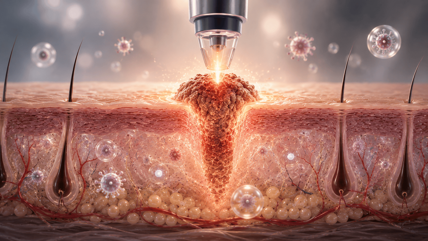 Illustration of skin healing beneath the surface after wart treatment