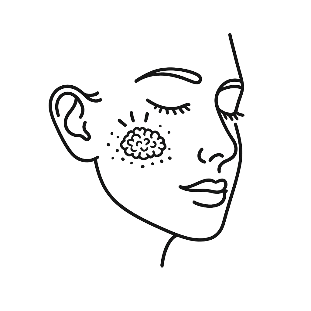 Line-art icon of a face highlighting a common wart on the cheek