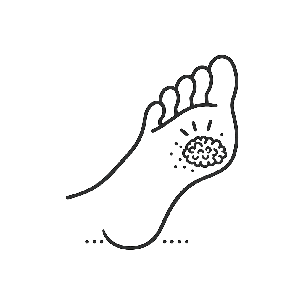 Line-art icon of a foot sole showing a plantar wart