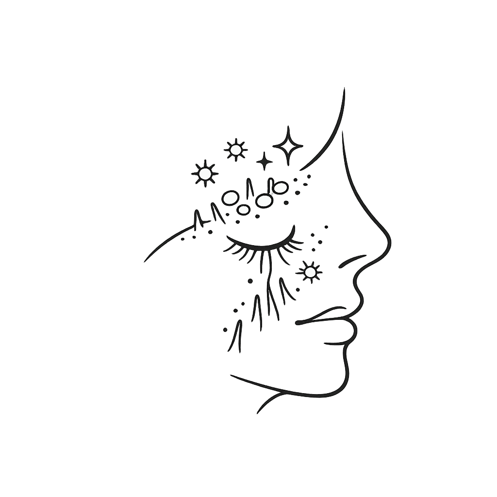 Line-art icon of a face with thread-like filiform warts near the nose