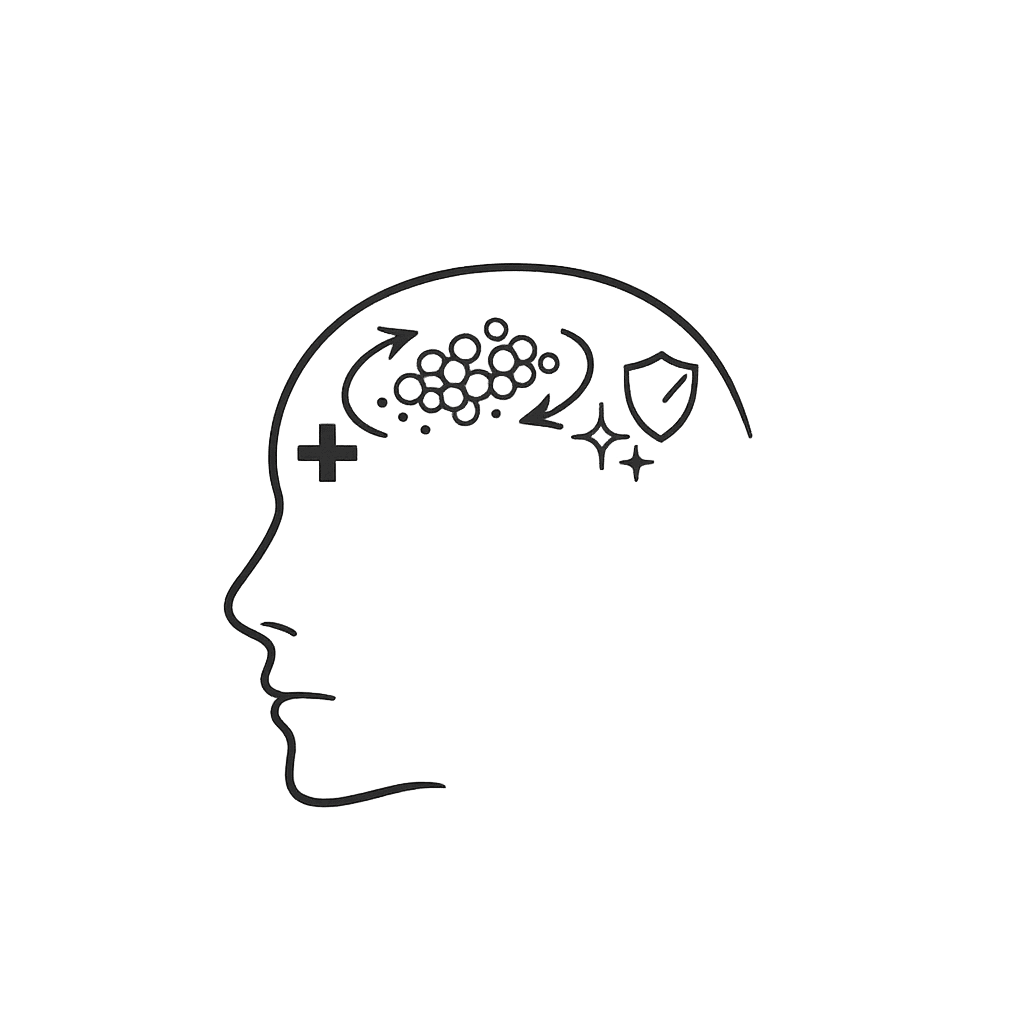 Abstract line-art icon of a head with a clustered textured pattern