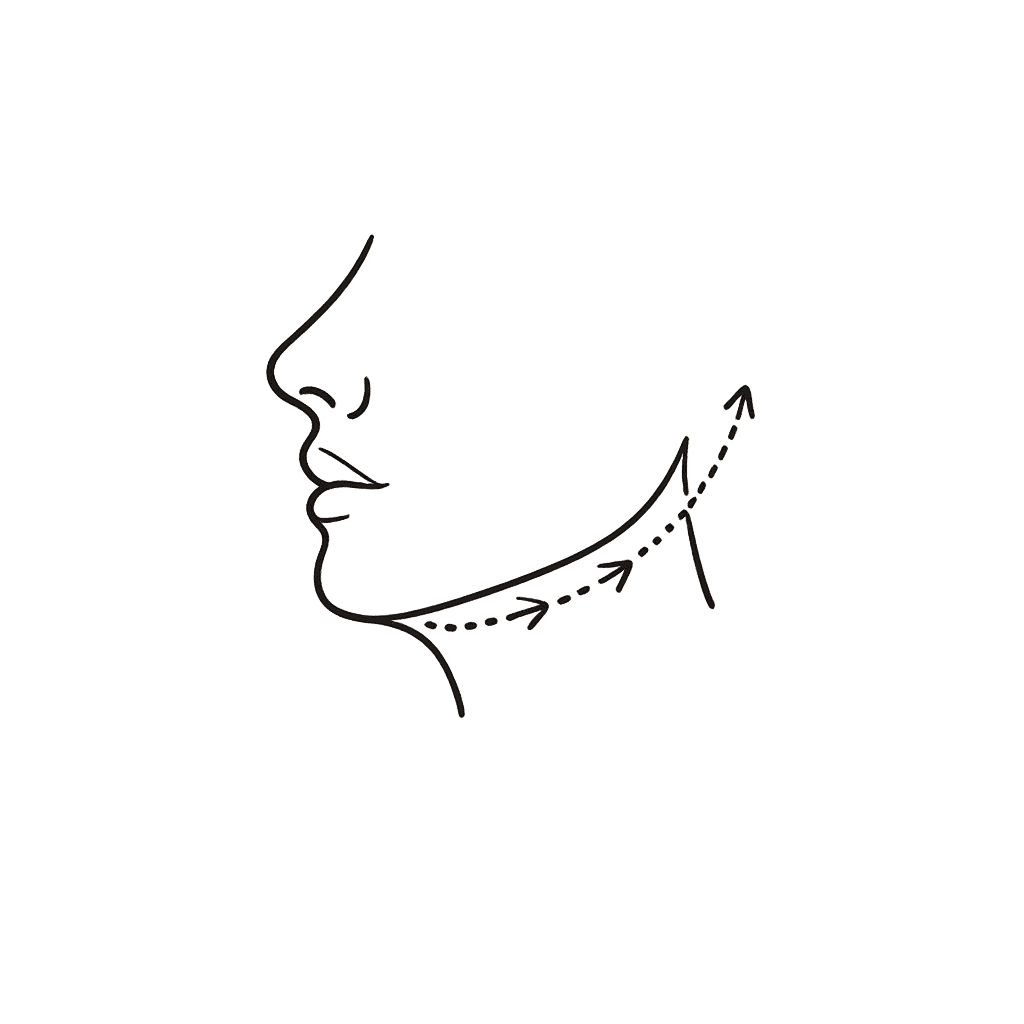 Line icon of a facial profile indicating asymmetry along the jawline
