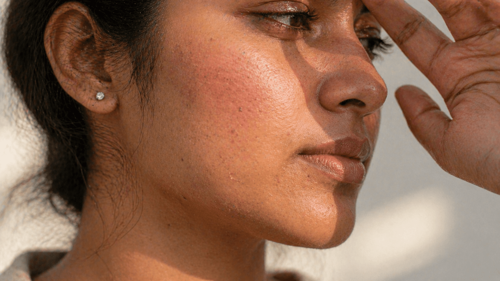 Indian skin with photosensitive condition showing light reactivity requiring careful acne treatment at Brilliance Cosmocare Skin, Hair and Weightloss Clinic in Mumbai, India