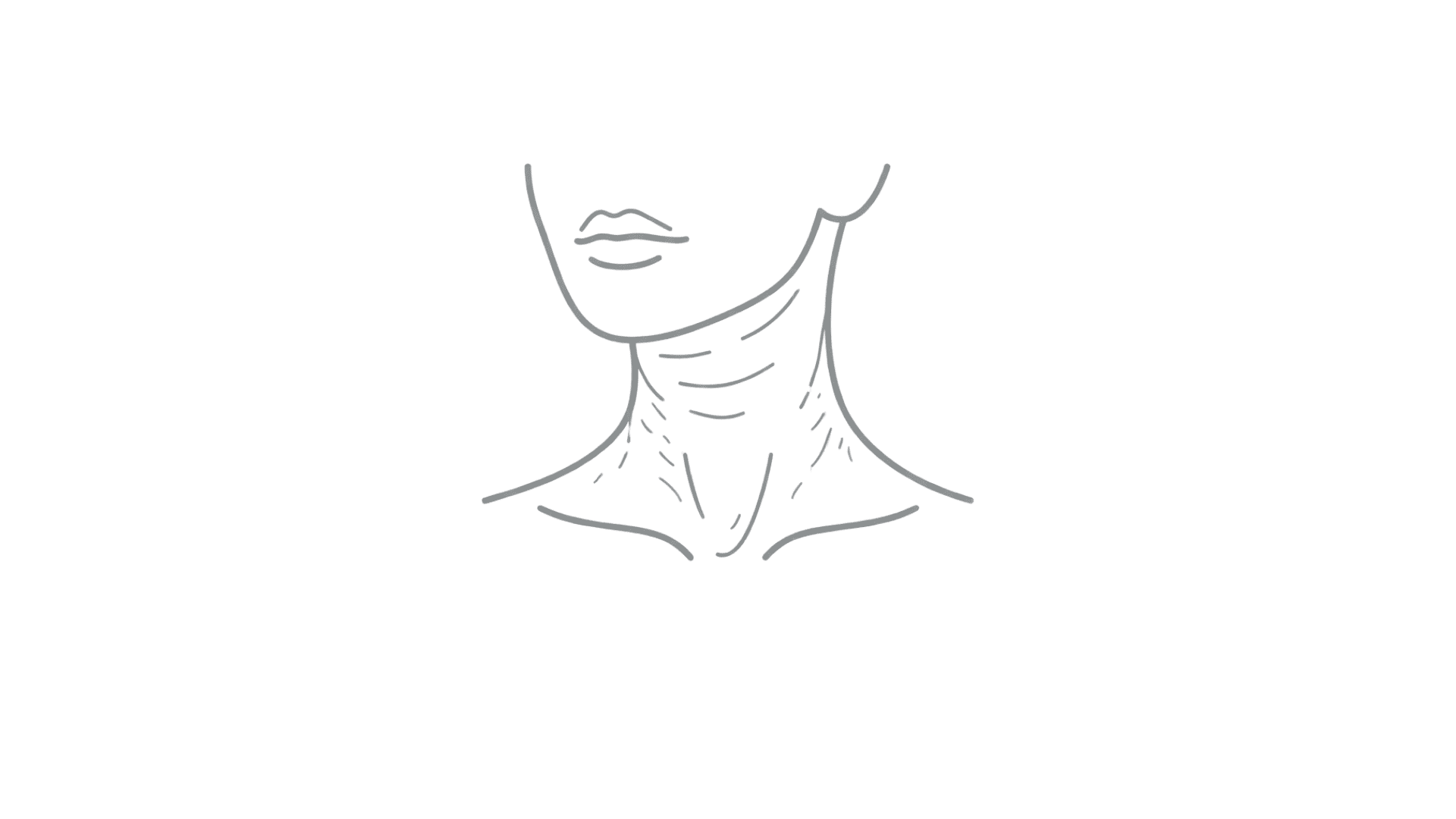 Line illustration of a neck and décolletage with crepey skin and fine lines