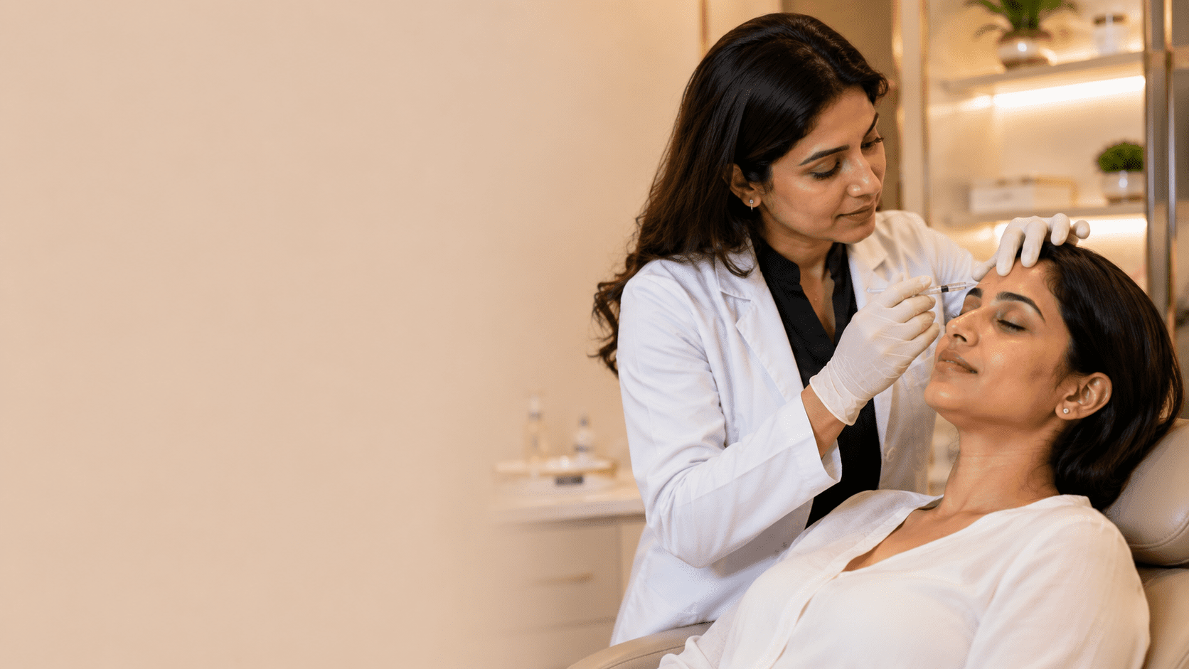 Doctor administering a neurotoxin injection to smooth forehead lines on a patient
