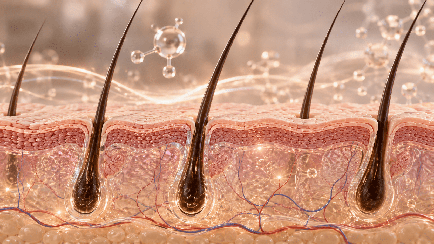 Cross-section illustration of skin layers showing early structural detail