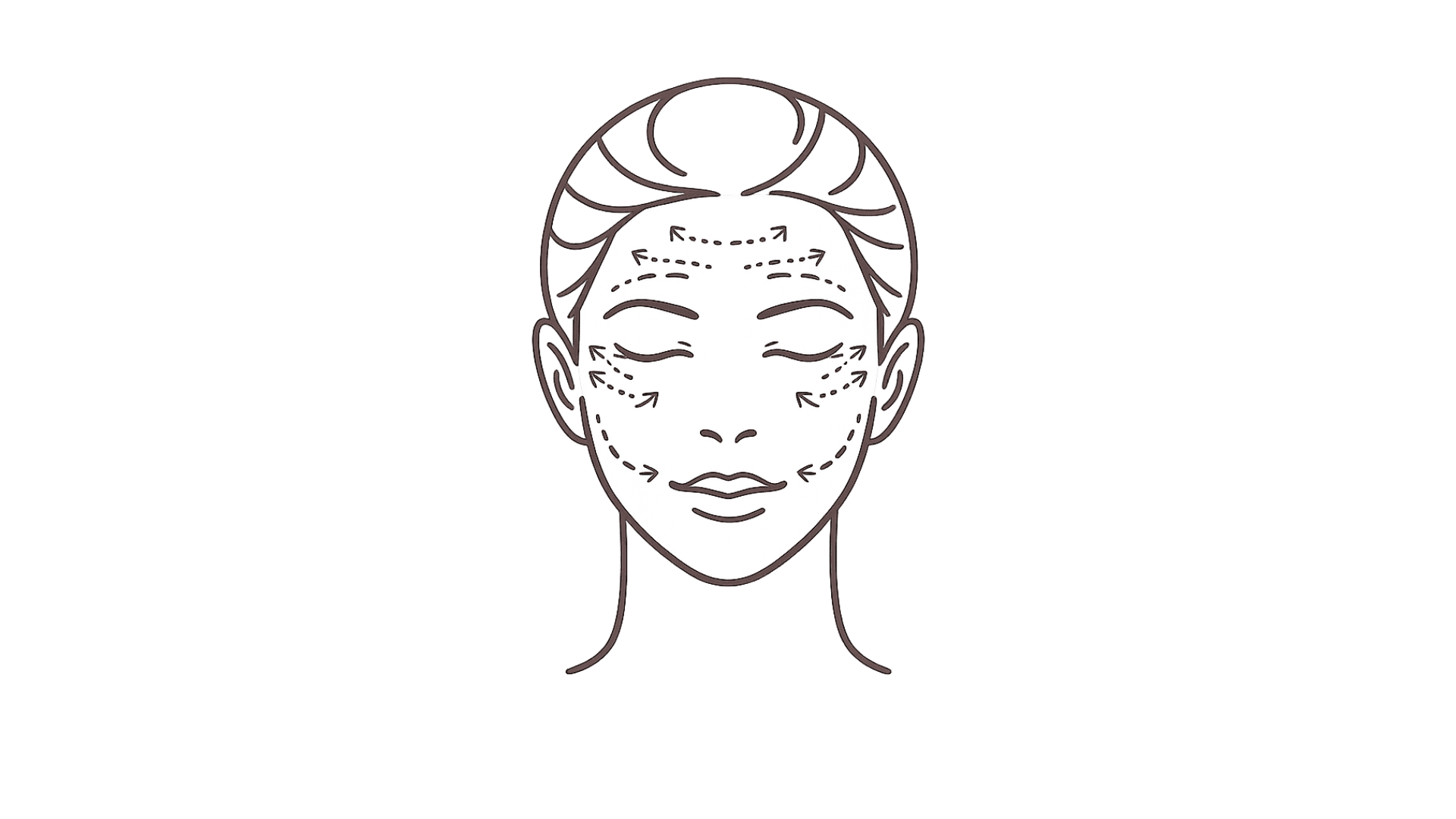 Minimalist face outline icon with dotted markings on cheeks and temples showing volume loss