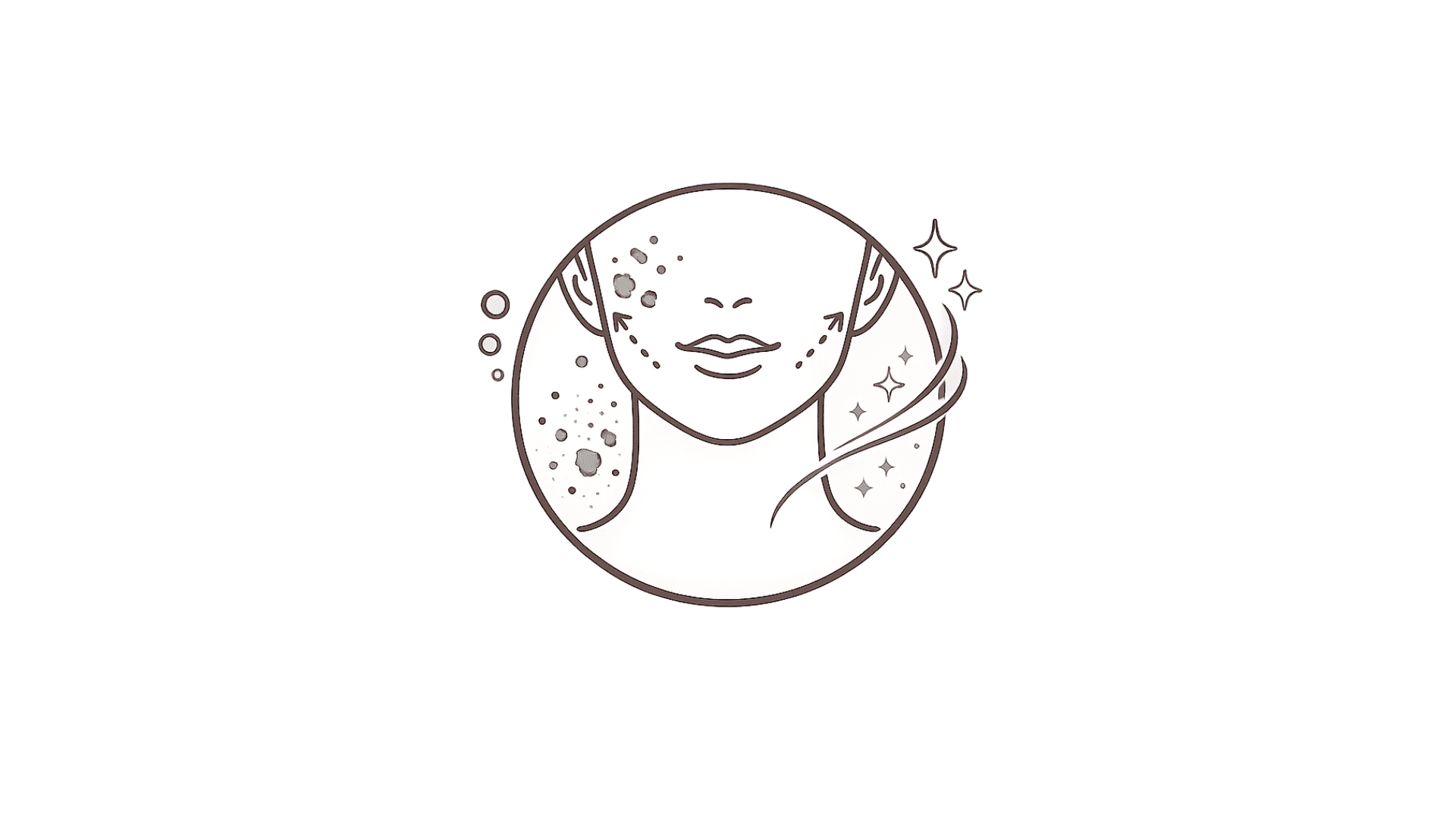 Line illustration of a face with uneven skin texture and dull complexion