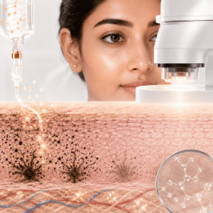 Illustration representing clinical research supporting IV glutathione skin brightening