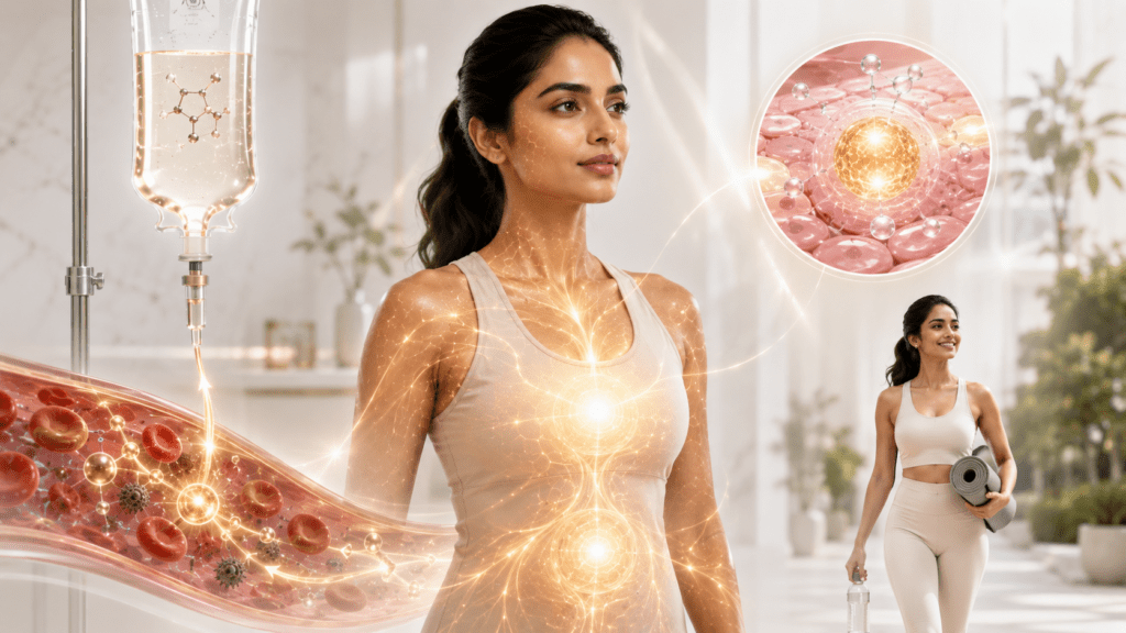 Infographic icon for energy and wellness boost from glutathione IV drip