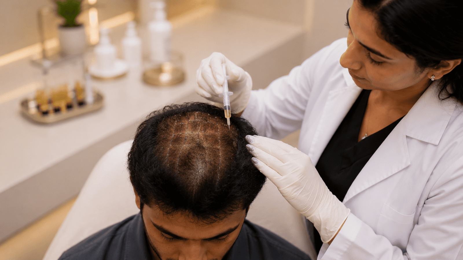 Full scalp coverage mapping for GFC hair treatment at Brilliance Cosmocare Skin Hair and Weightloss Treatment in Andheri Mumbai