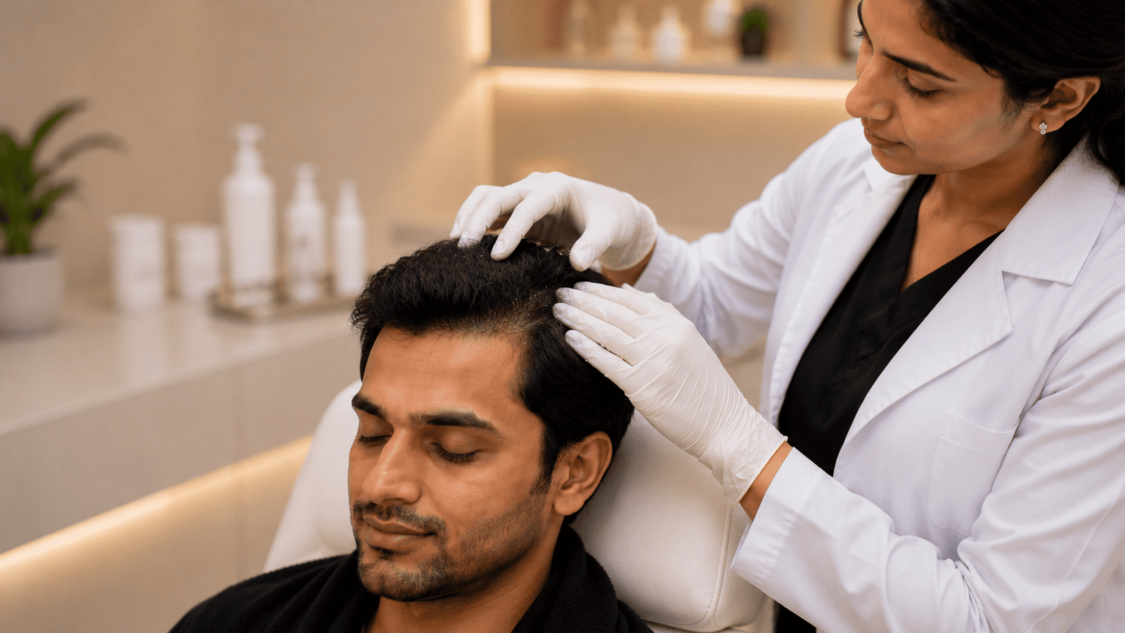 Post procedure scalp assessment after GFC hair treatment at Brilliance Cosmocare Skin Hair and Weightloss Treatment in Andheri Mumbai