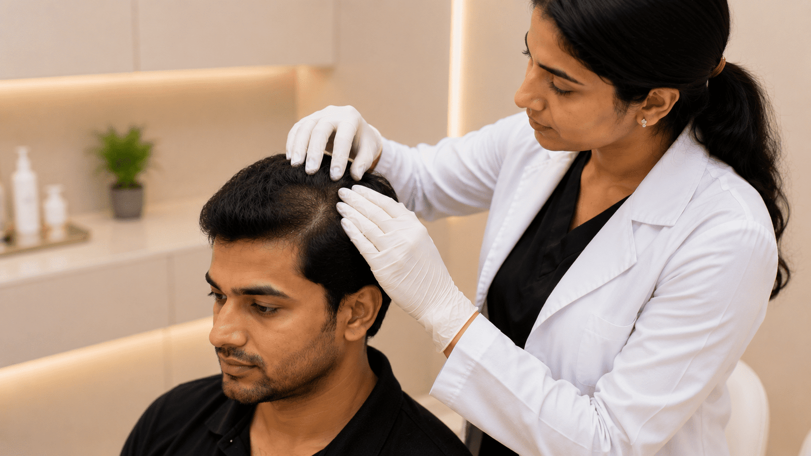 Scalp infection and dermatitis consultation before GFC hair treatment at Brilliance Cosmocare Skin Hair and Weightloss Treatment in Andheri Mumbai