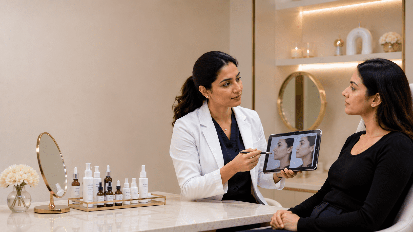 Clean sterile clinical treatment room at Brilliance Cosmocare where double chin reduction procedures are performed by trained professionals