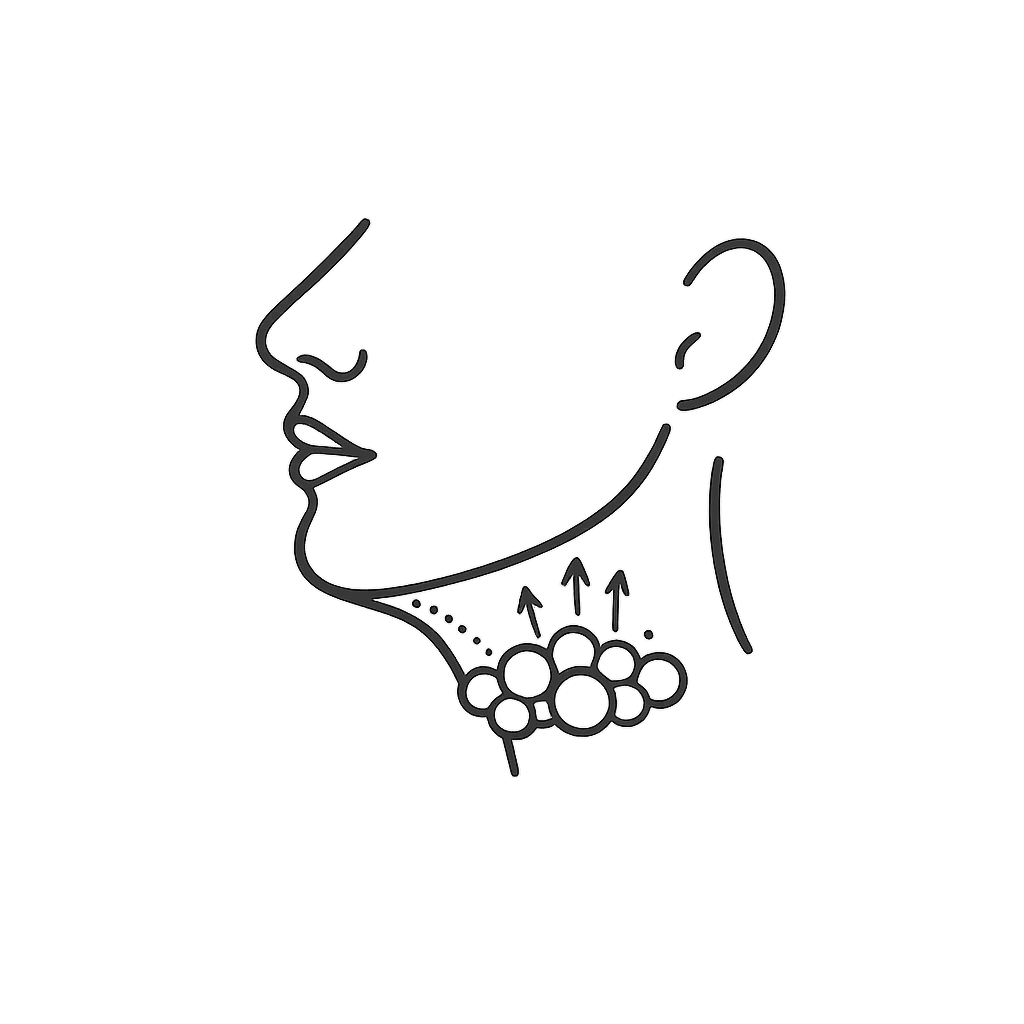 Minimalist icon of a facial profile with a hereditary double chin illustration representing genetically predisposed submental fat
