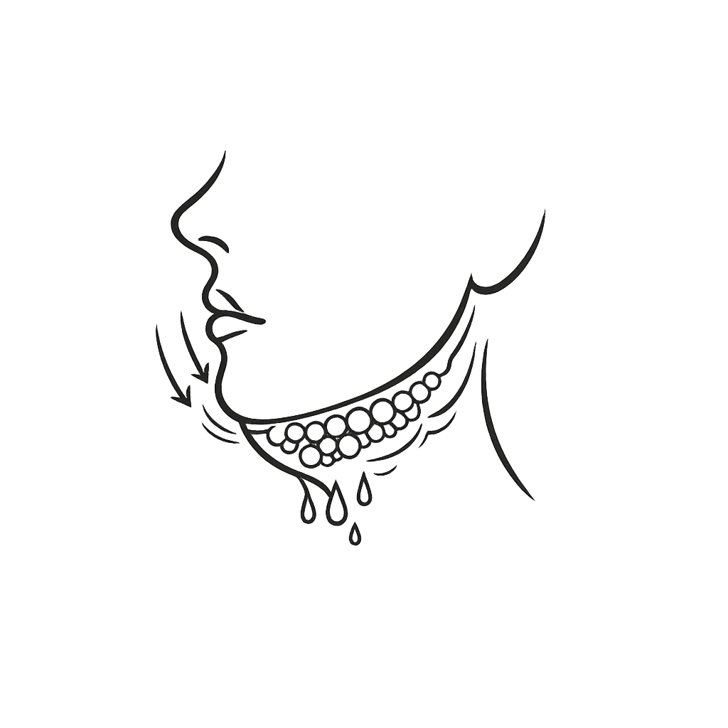 Minimalist icon depicting loose skin and laxity beneath the chin representing a skin laxity-driven double chin condition