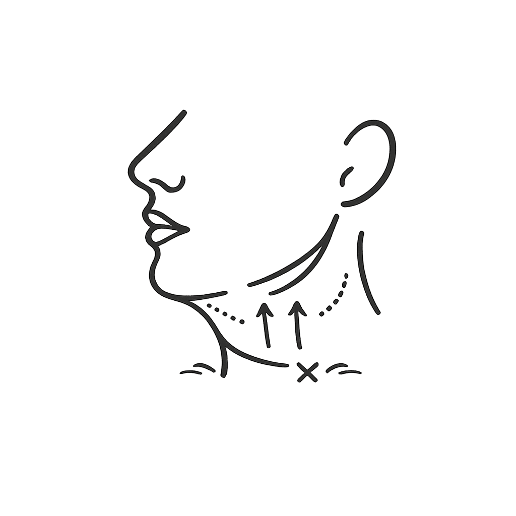 Minimalist icon representing residual submental fullness or loose skin after significant weight loss forming a double chin