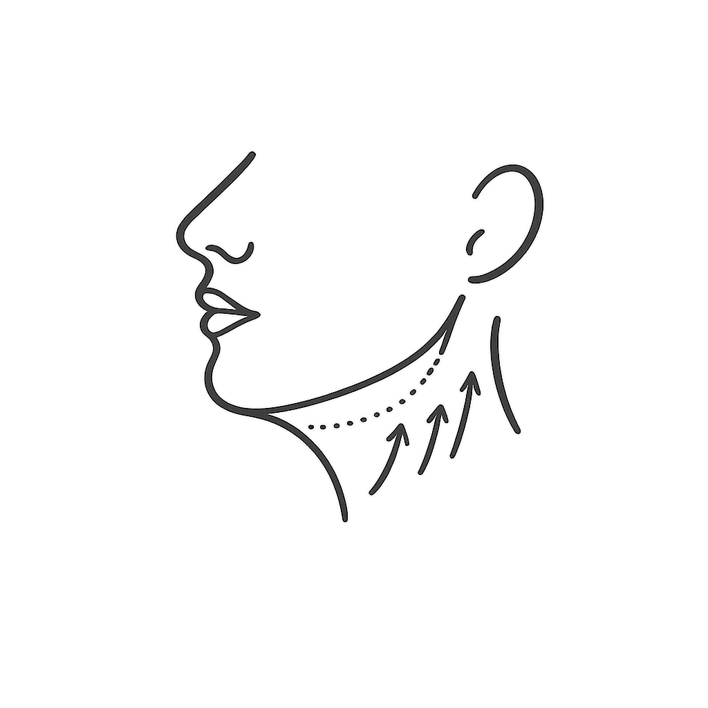 Minimalist clinical icon showing improved cervicomental angle and defined jawline after double chin reduction treatment