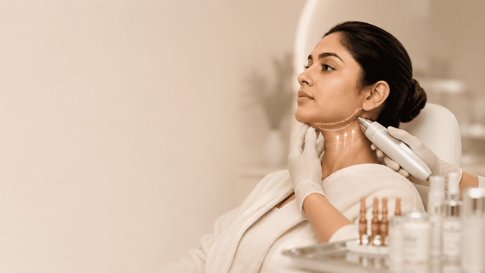 Aesthetic doctor explaining a personalised double chin reduction treatment plan to a patient at a Mumbai clinic
