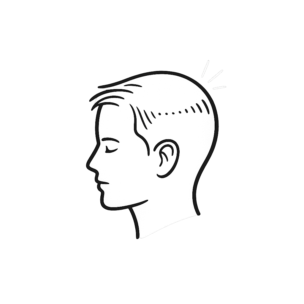 Icon of a man's head with styled hair representing unshaven DHI hair transplant