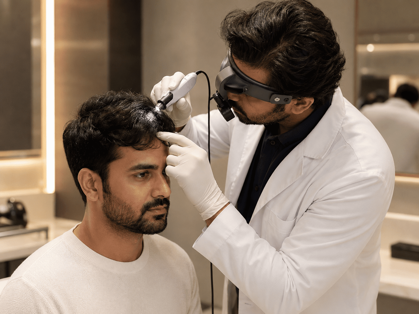 Precision FUE extraction of individual follicular units during a DHI donor assessment