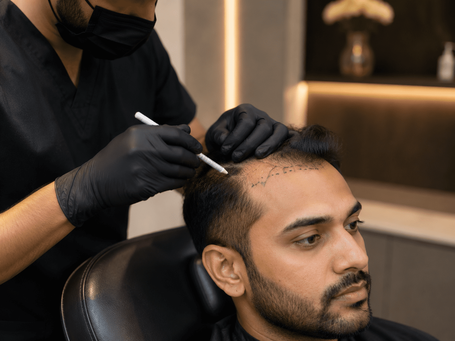 Graft density mapping showing denser coverage at the hairline tapering toward the crown