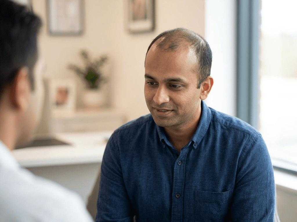 Doctor discussing graft count options with a patient needing extensive hair restoration