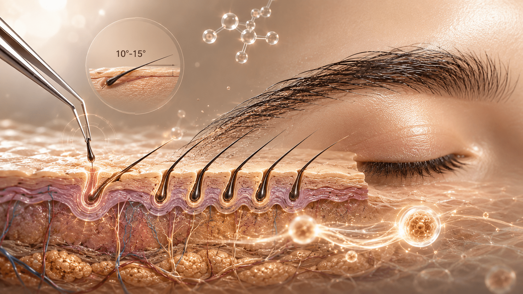 Macro visualization of eyebrow follicles during early healing after transplant