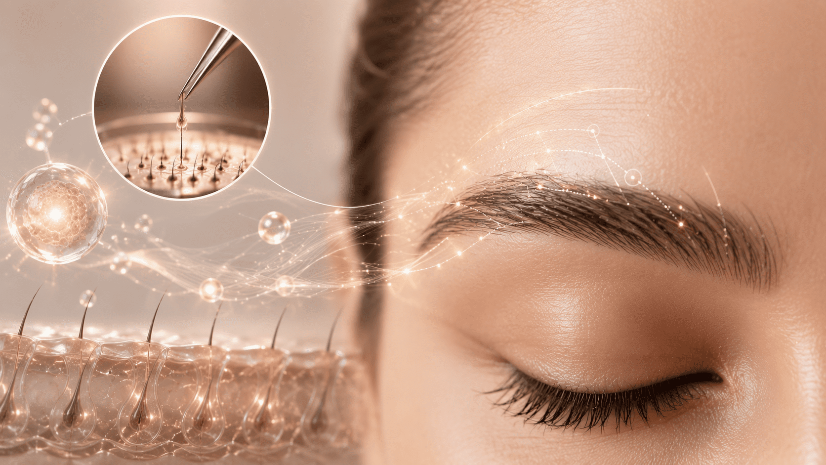 Eyebrow with visible new hair growth during months three to six after transplant