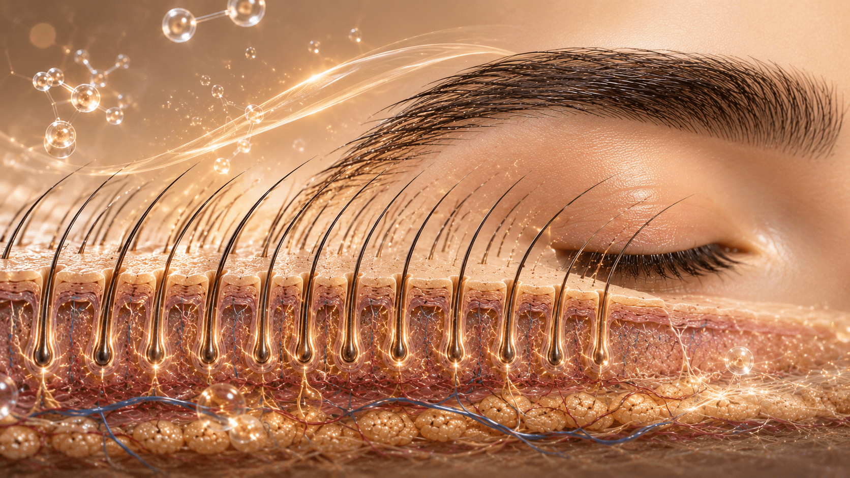 Mature, full eyebrow with dense healthy follicles after complete transplant growth