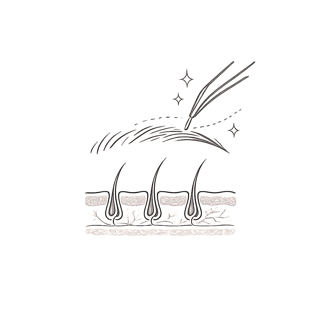 Line icon of forceps implanting a hair graft into sparse eyebrow follicles