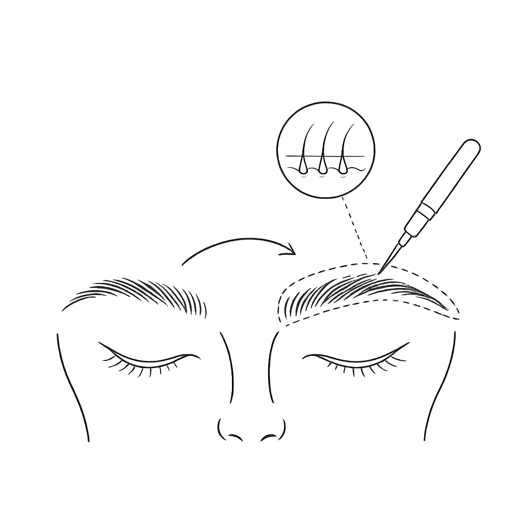 Line icon of a tool reshaping an eyebrow outline on a face illustration
