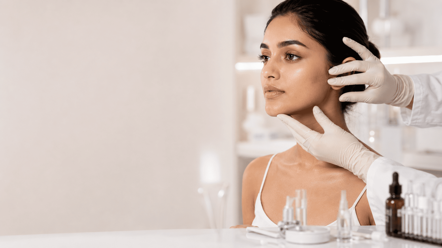 Dermatologist assessing Indian patient's skin type and condition before selecting a chemical peel protocol