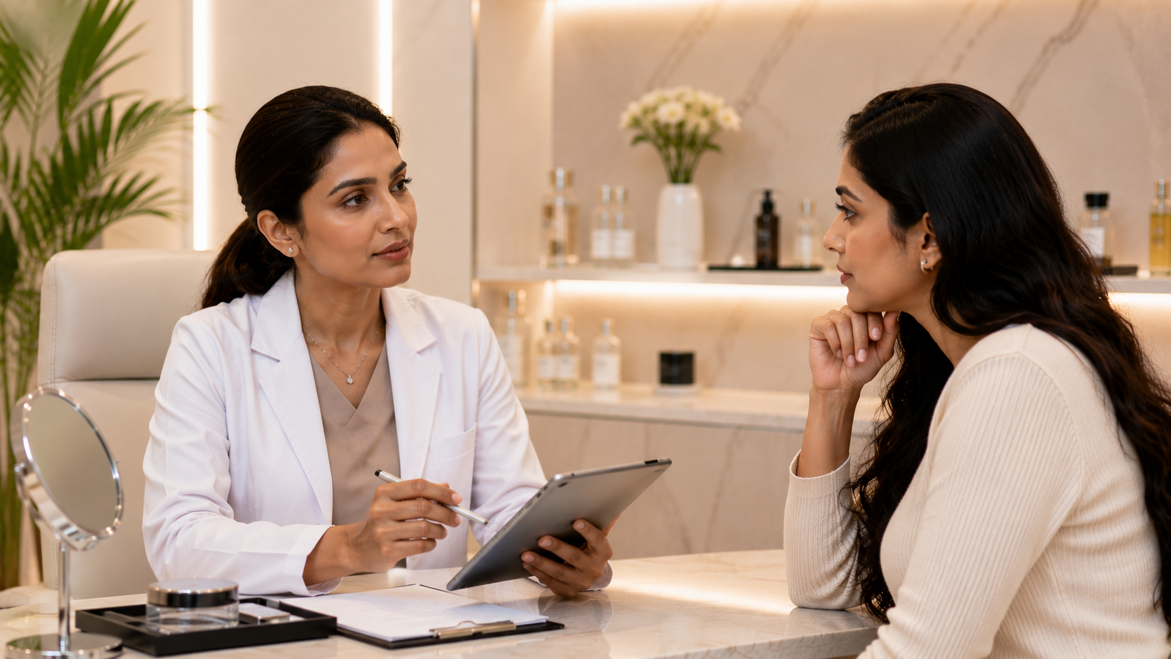 Doctor discussing blood-thinning medication history with a patient before treatment